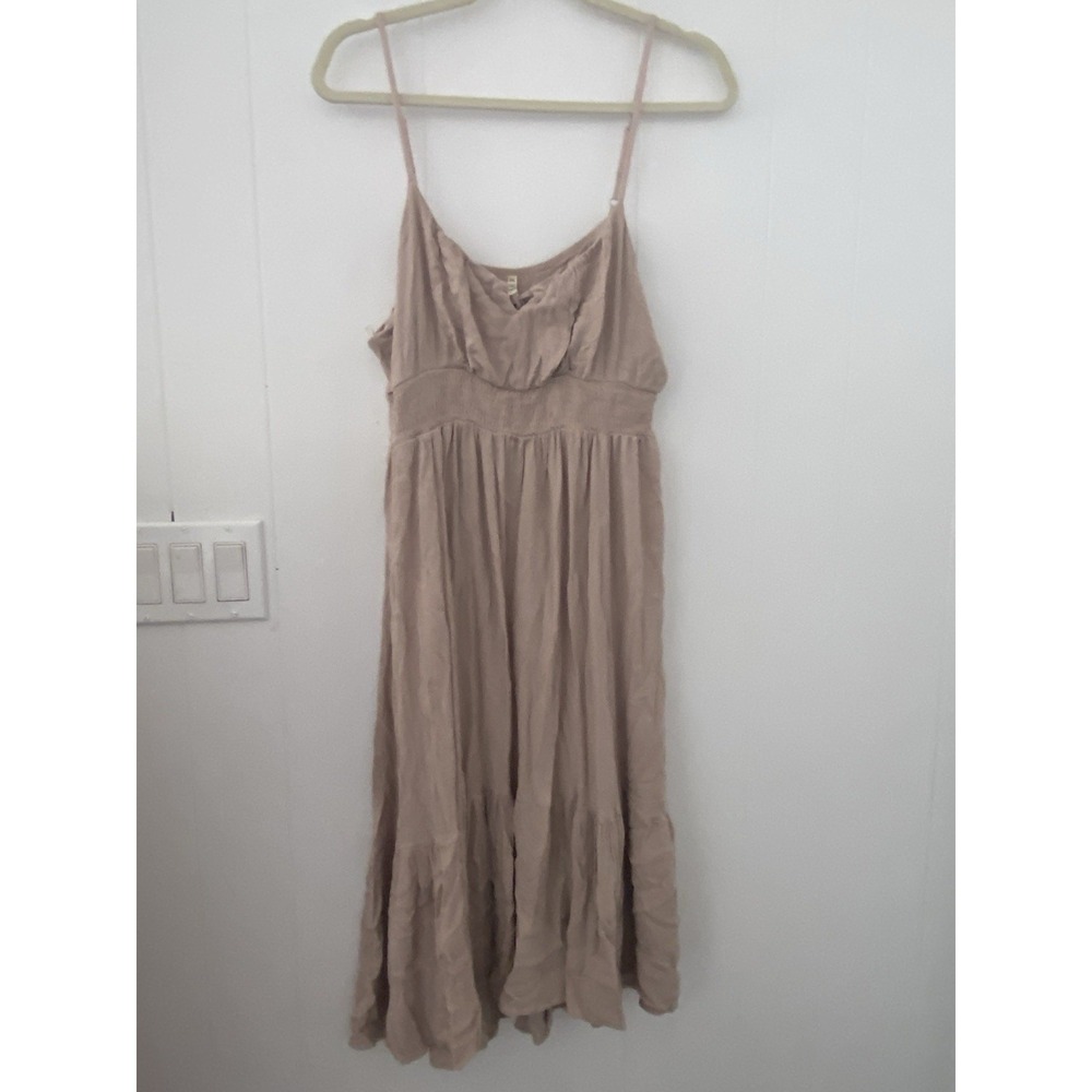 Bluebell Smocked Tiered Maxi Dress 2XL Dusty Pink Rayon Cami Cottagecore Boho